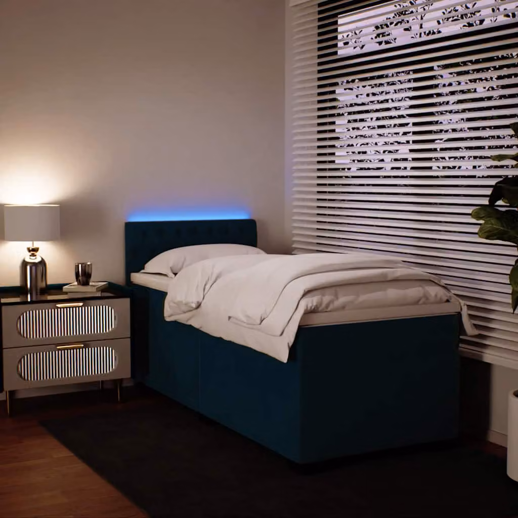 vidaXL Letto Ibrido con Materasso Blu e Bianco in Velluto L/P/H: 100 x 200 cm – 1