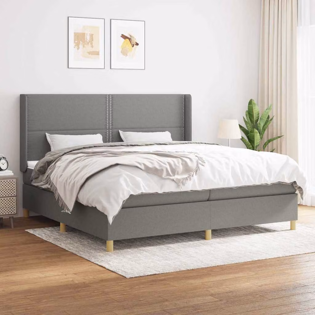 vidaXL Giroletto a Molle con Materasso Ibrido in Tessuto Grigio e Bianco L/P/H: 200 x 200 x 28 cm – 1