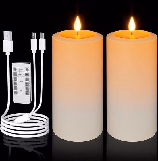 Candele luminose con intensità di luce regolabile - Candele automatiche con telecomando e timer - Confezione da 2 - 203 cm - Bianco - Luce tremolante - Decorazione di Halloween - Illuminazione per davanzali - Illuminazione da esterno - Illuminazione per i