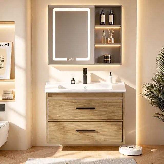 Mobile bagno 75 cm rovere chiaro con 2 cassetti e ampio spazio contenitivo