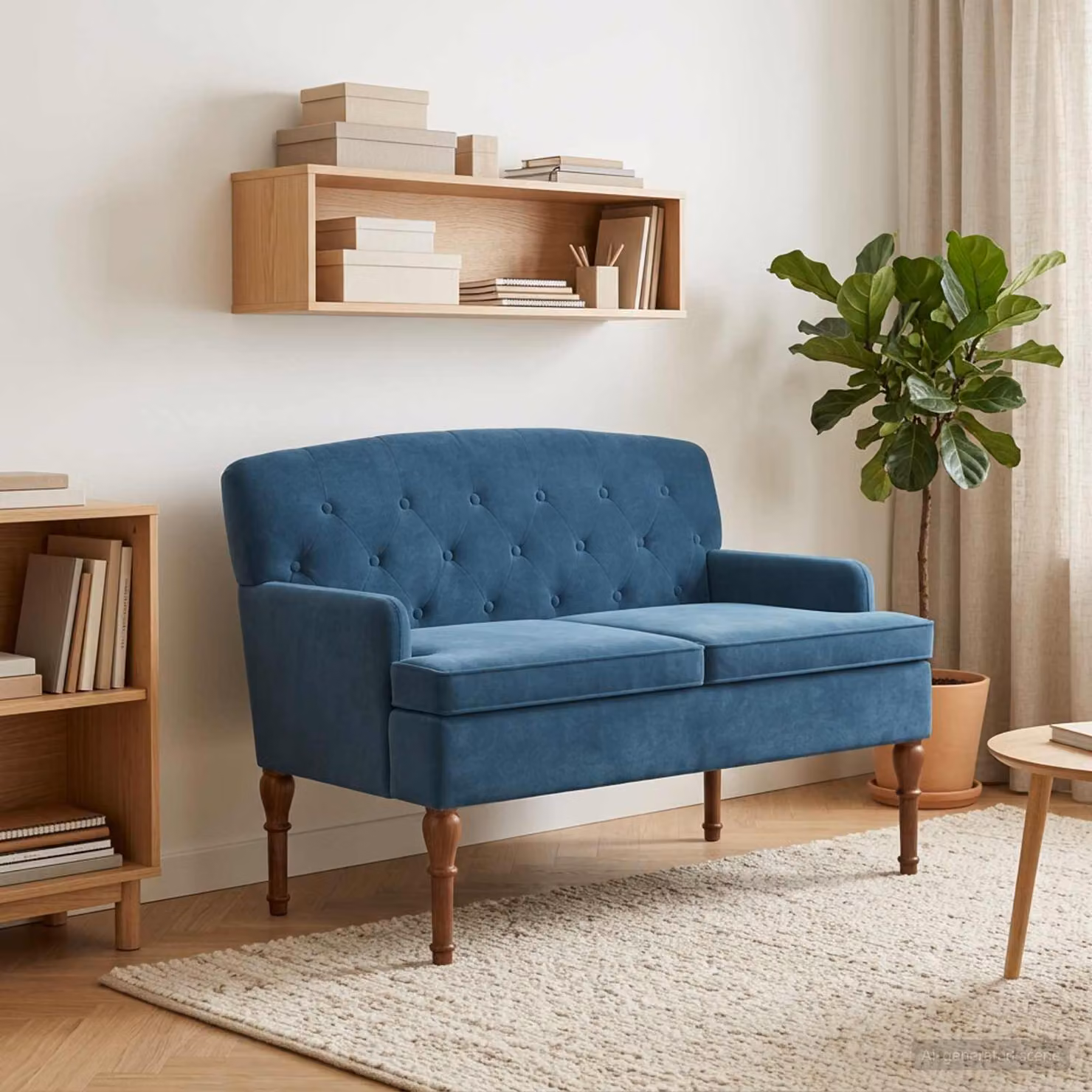 Loveseat vidaXL in velluto blu con bottoni imbottiti, L: 111 cm, P: 65 cm, H: 79 cm