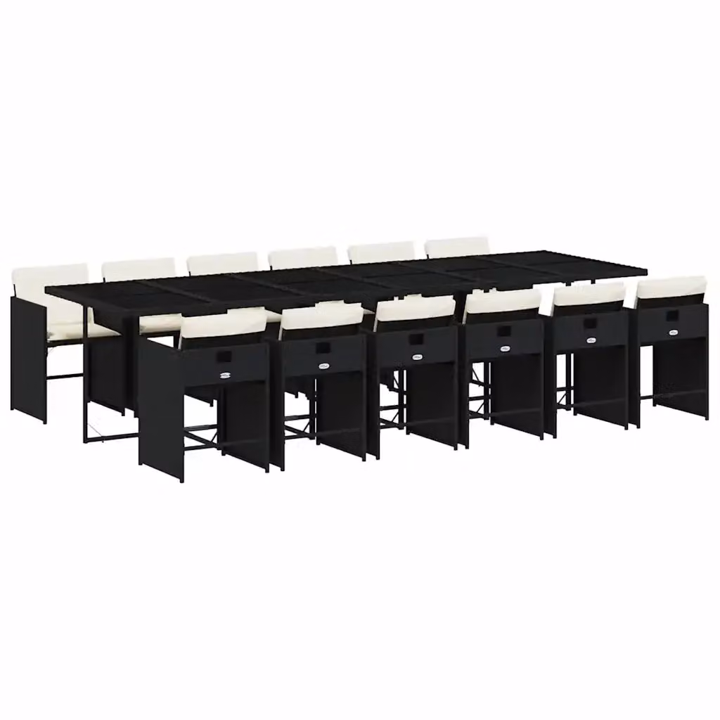 Set da pranzo da giardino vidaXL in polyrattan nero con cuscini e tavolo in vetro, 13 pezzi – 2