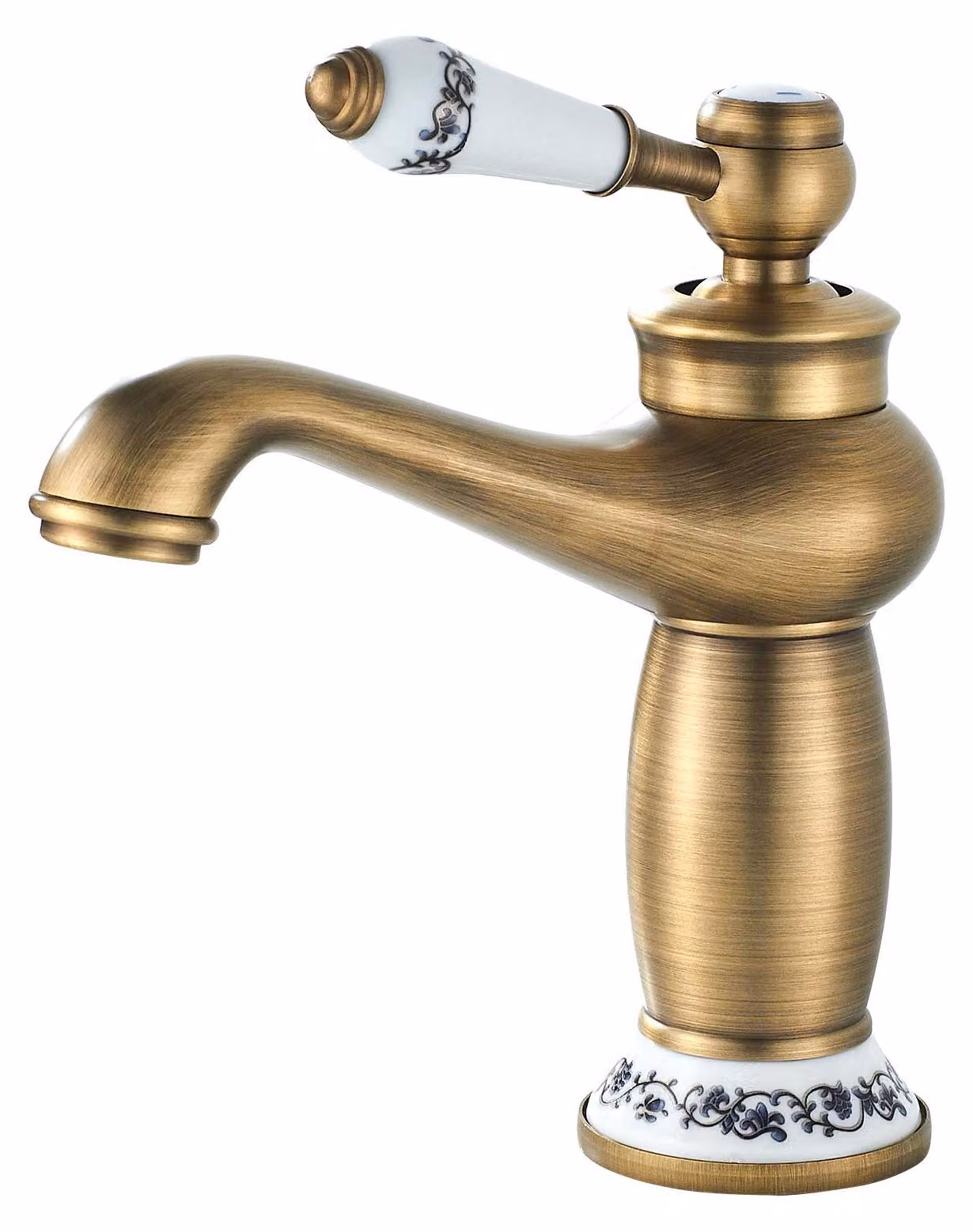 Miscelatore monocomando per lavabo, stile antico, finitura ottone