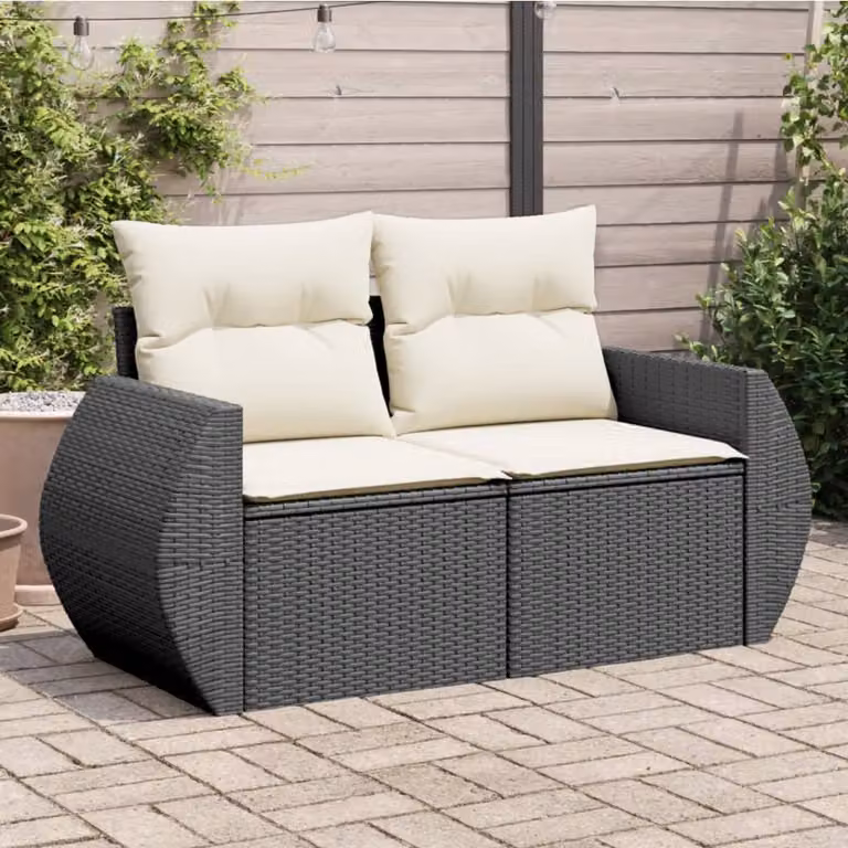 vidaXL Divano da Giardino a 2 Posti in Polyrattan con Cuscini Bianchi e Neri