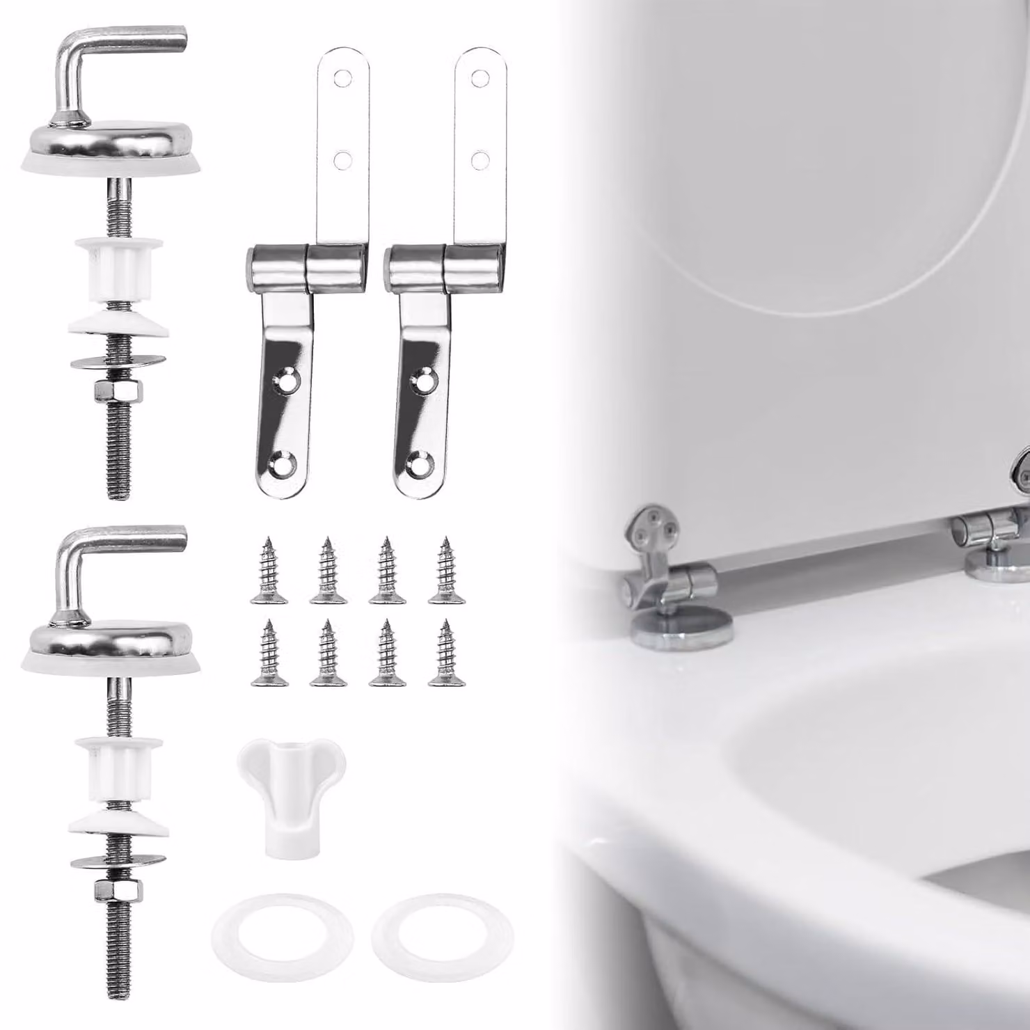 Kit di fissaggio per copriwater in acciaio inossidabile, 2 pezzi, completo di viti e guarnizioni, per il bagno
