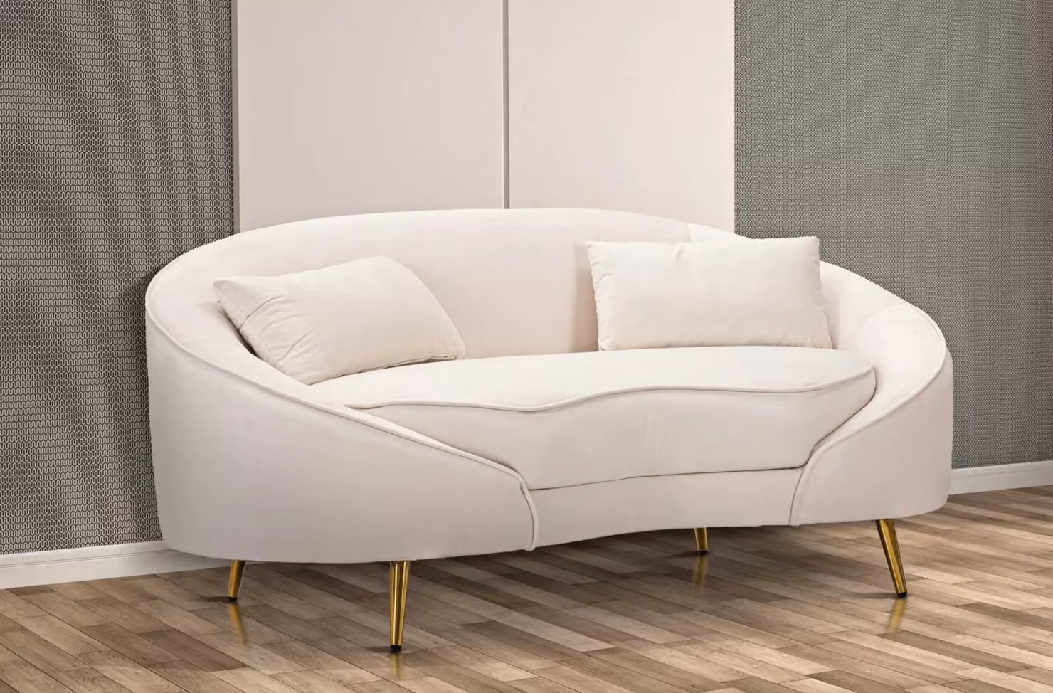 Divanetto 2 posti Oslo Charme1921 con cuscini color crema, rivestimento in tessuto e struttura in metallo, L: 148 cm, P: 84 cm, H: 68 cm – 2