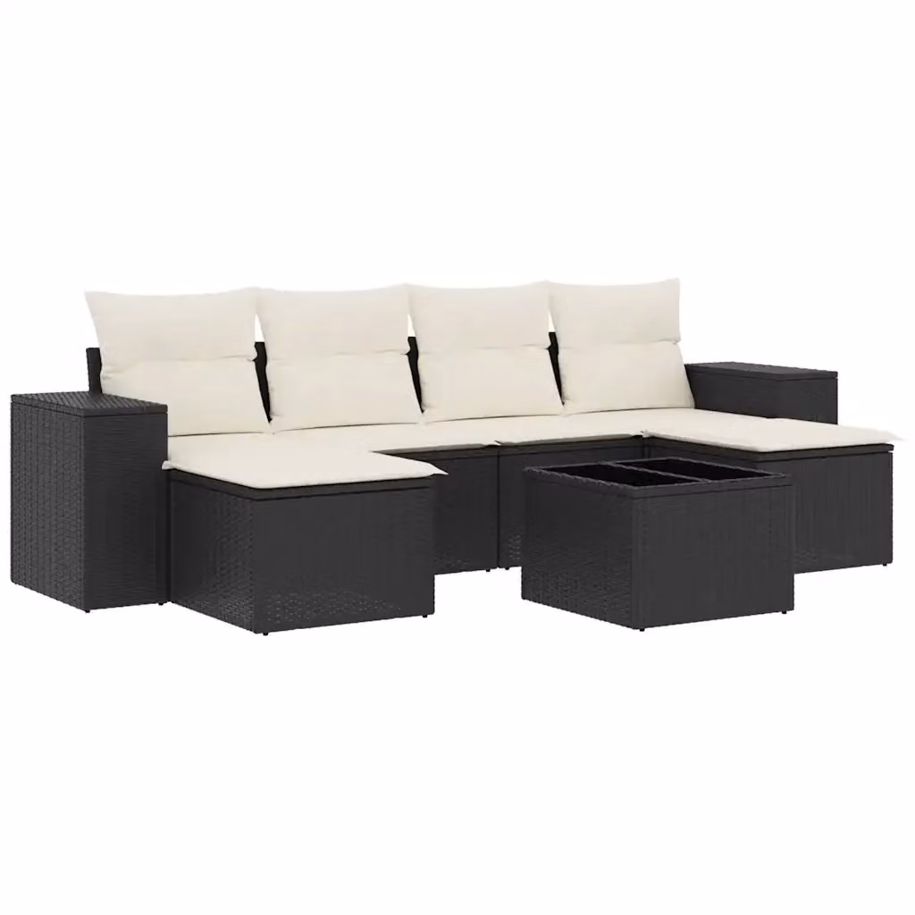 Set Divani da Giardino a L vidaXL in Polyrattan Nero con 7 Cuscini e Tavolino da Esterno – 2