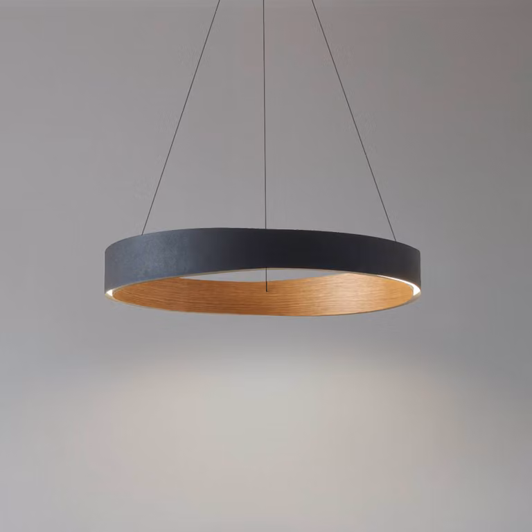 Lampada LED a sospensione Lucande Daelor, nero/legno, CCT, dimmerabile Daelor Lucande,, Nero, Soggiorno / Sala da pranzo, Metallo, Design