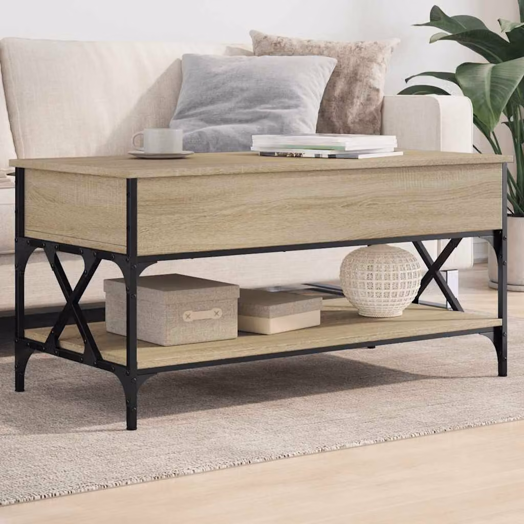 Tavolino da salotto vidaXL in legno e metallo stile industriale, colore marrone rovere, L 100 cm x P 50 cm x H 50 cm