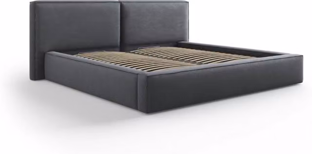 Letto con cassettone e testiera doppia Arendal di Cosmopolitan Design in tessuto strutturato grigio scuro L/P/H: 200 x 200 x 132 cm