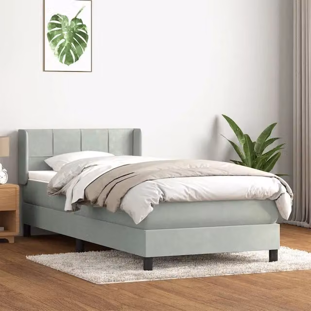 Letto Ibrido vidaXL con Giroletto a Molle e Materasso in Velluto Grigio e Bianco L: 83 cm, P: 213 cm – 1