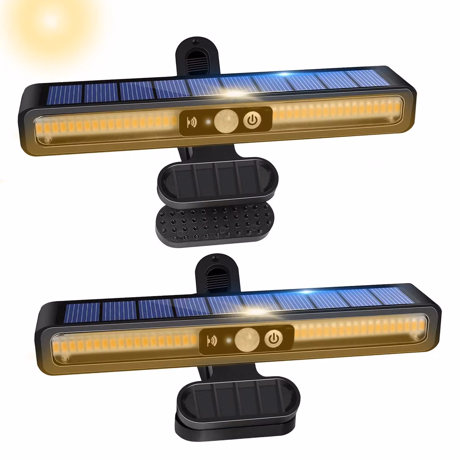 Set di lampade solari con clip, confezione da 2, 36 LED, grado di protezione IP65, luce bianco caldo