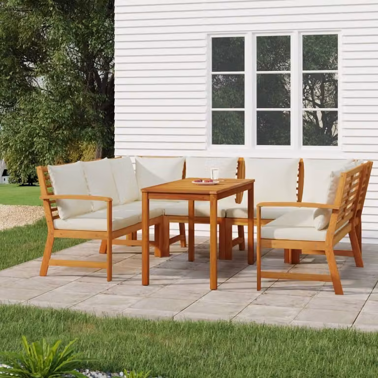 The Living Store Set da pranzo da giardino 7 pezzi con cuscini in legno massiccio di acacia