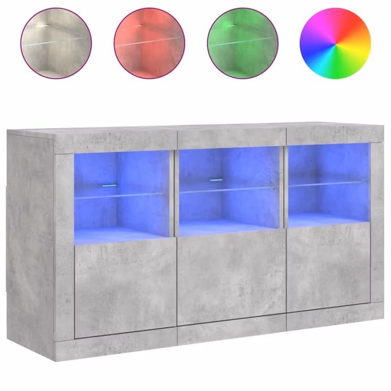 Credenza con Luci LED Grigio Cemento 123x37x67 cm