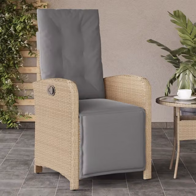 Sedia da giardino reclinabile con poggiapiedi vidaXL in rattan e metallo, beige e grigio – 1