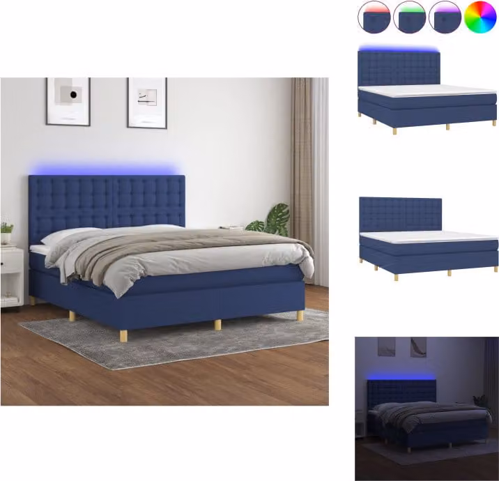 vidaXL Letto a molle con materasso e tessuto LED blu 180x200 cm - Letti e strutture letto
