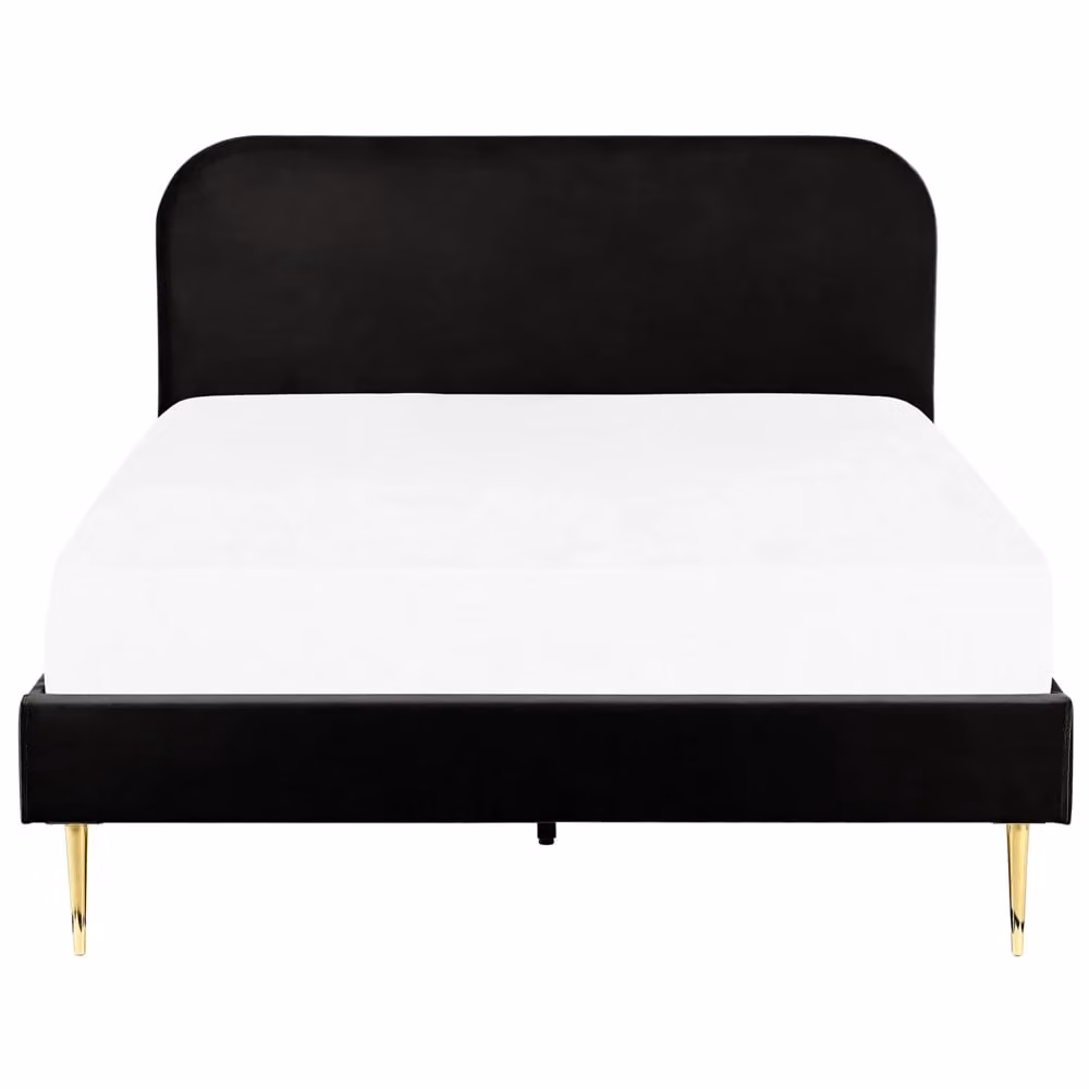 Letto matrimoniale Beliani in velluto nero con gambe dorate e design minimalista L/P/H: 140 x 200 cm – 2