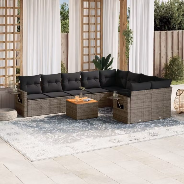 Maison Exclusive - Set Divano da Giardino 10 pz con Cuscini Grigio in Polyrattan