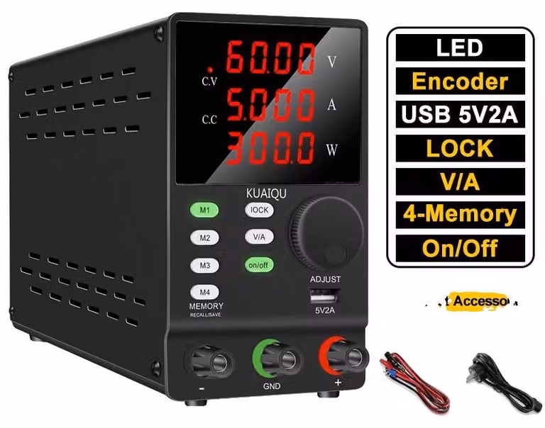 Alimentatore DC, con intervallo di tensione regolabile, monitoraggio in tempo reale, 60V 5A 300W
