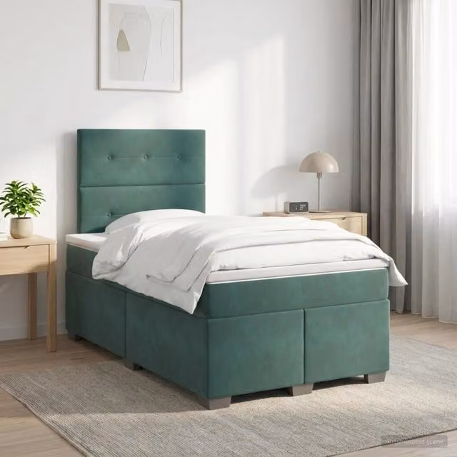 Letto box spring con materasso vidaXL in velluto verde e bianco con base a sollevamento L/P: 120 x 200 cm – 1