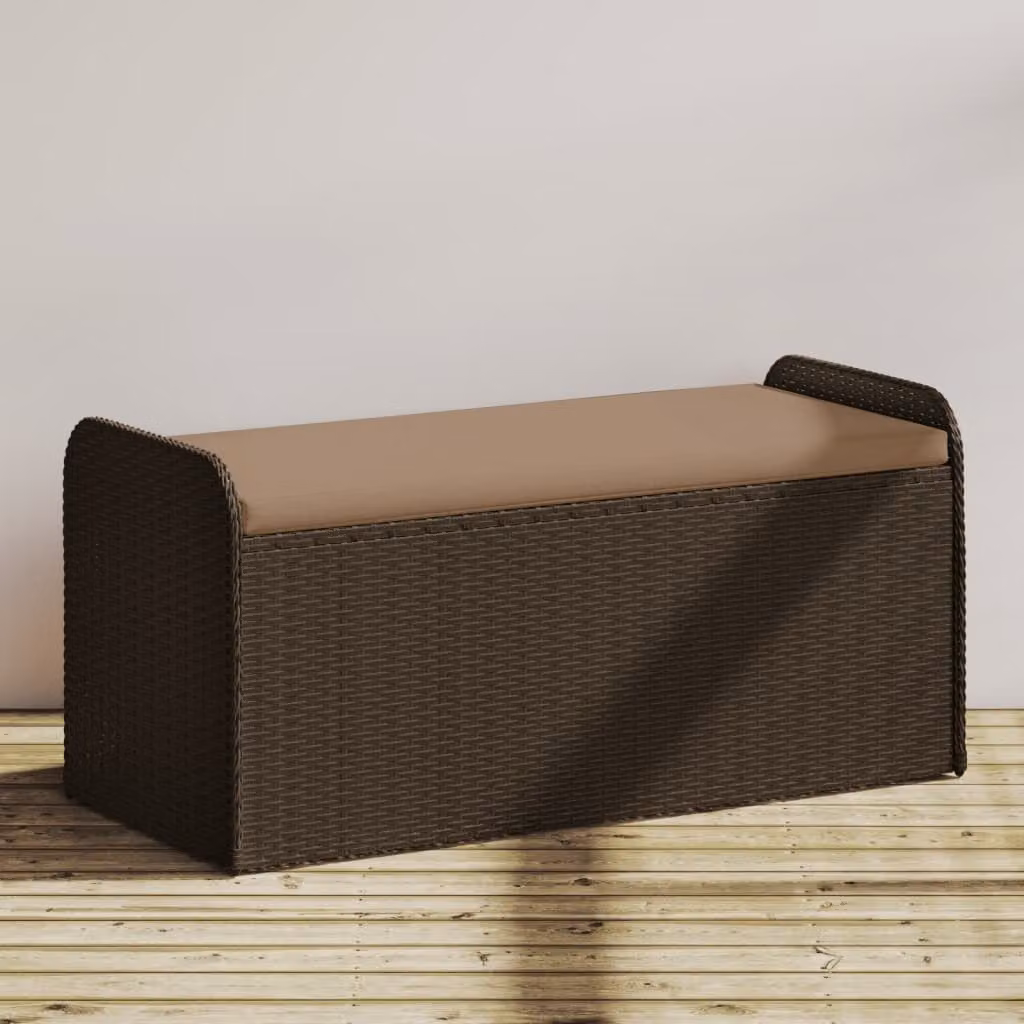 vidaXL Cassapanca in Polyrattan Marrone con Cuscino, L 115 x P 51 x H 52 cm