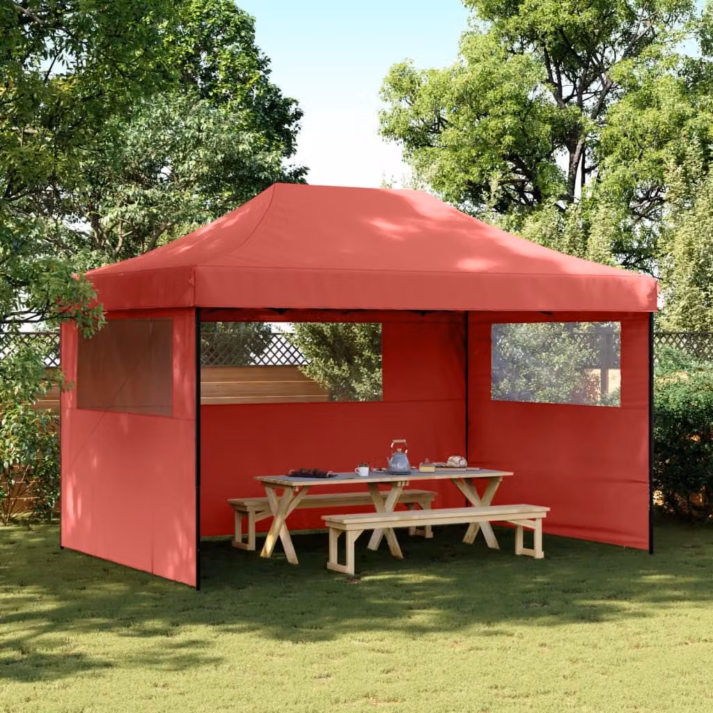 Tendone per feste pieghevole pop-up vidaXL con 3 pareti rosso e nero L/P/H: 440 x 315 x 292 cm