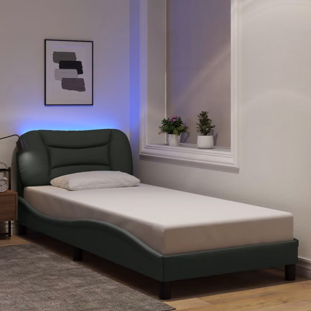 vidaXL Giroletto Hvar con LED e porta USB, Grigio Scuro, L/P/H: 90 x 190 cm