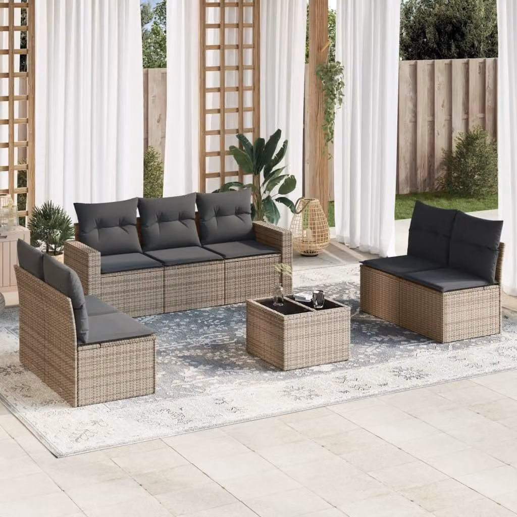 Set Divano da Giardino vidaXL 8 pz in Polyrattan Grigio con Cuscini e Tavolino – 1