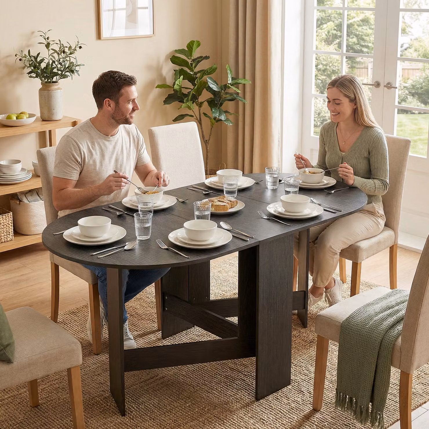 Tavolo da cucina ovale pieghevole HOMCOM con ali ribaltabili, Nero, L: 163 cm, P: 80 cm, H: 75 cm – 2