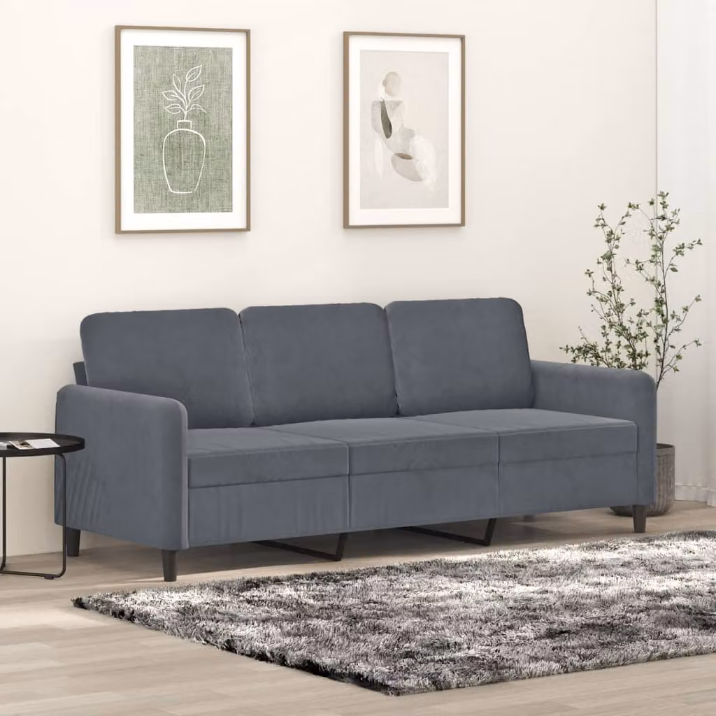 vidaXL Divano a 3 Posti Moderno in Velluto Grigio con Struttura in Metallo per il tuo Soggiorno L: 198 cm, P: 80 cm, H: 77 cm
