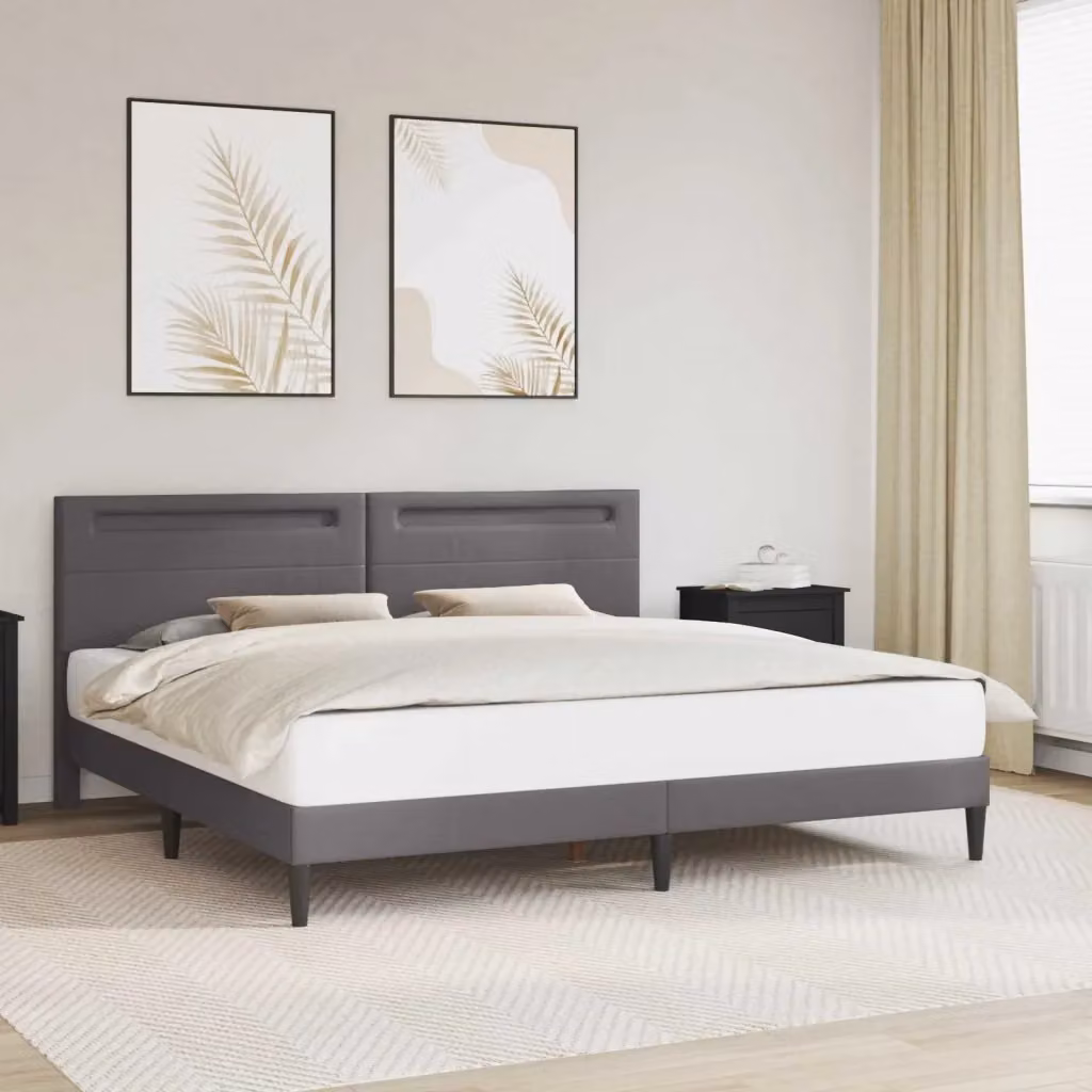 Letto matrimoniale moderno DESIGN IN in similpelle grigio con testiera, porta USB e illuminazione sottostante, L/P/H: 180 x 200 x 184 cm – 2