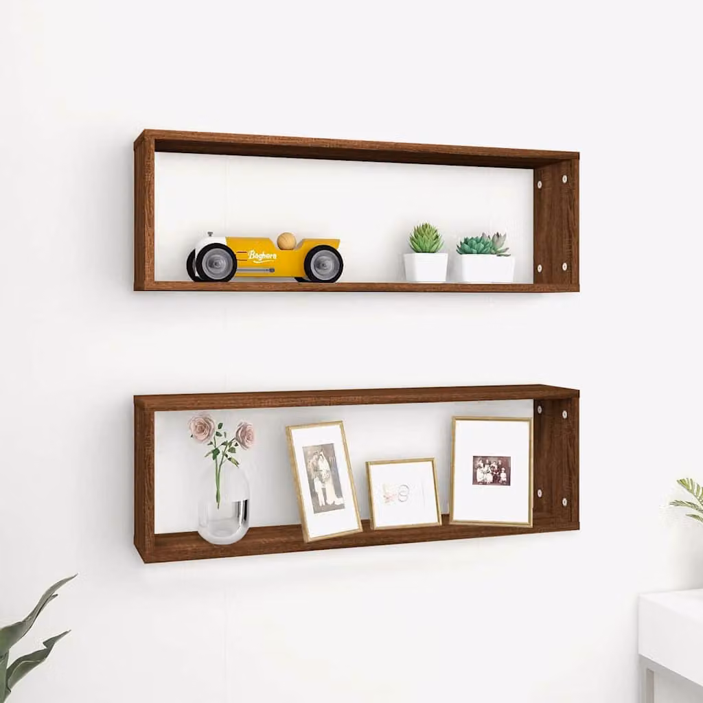 vidaXL Set di 2 Mensole a Cubo da Parete in Legno Multistrato Rovere Marrone L: 80 cm, P: 15 cm, H: 26,5 cm