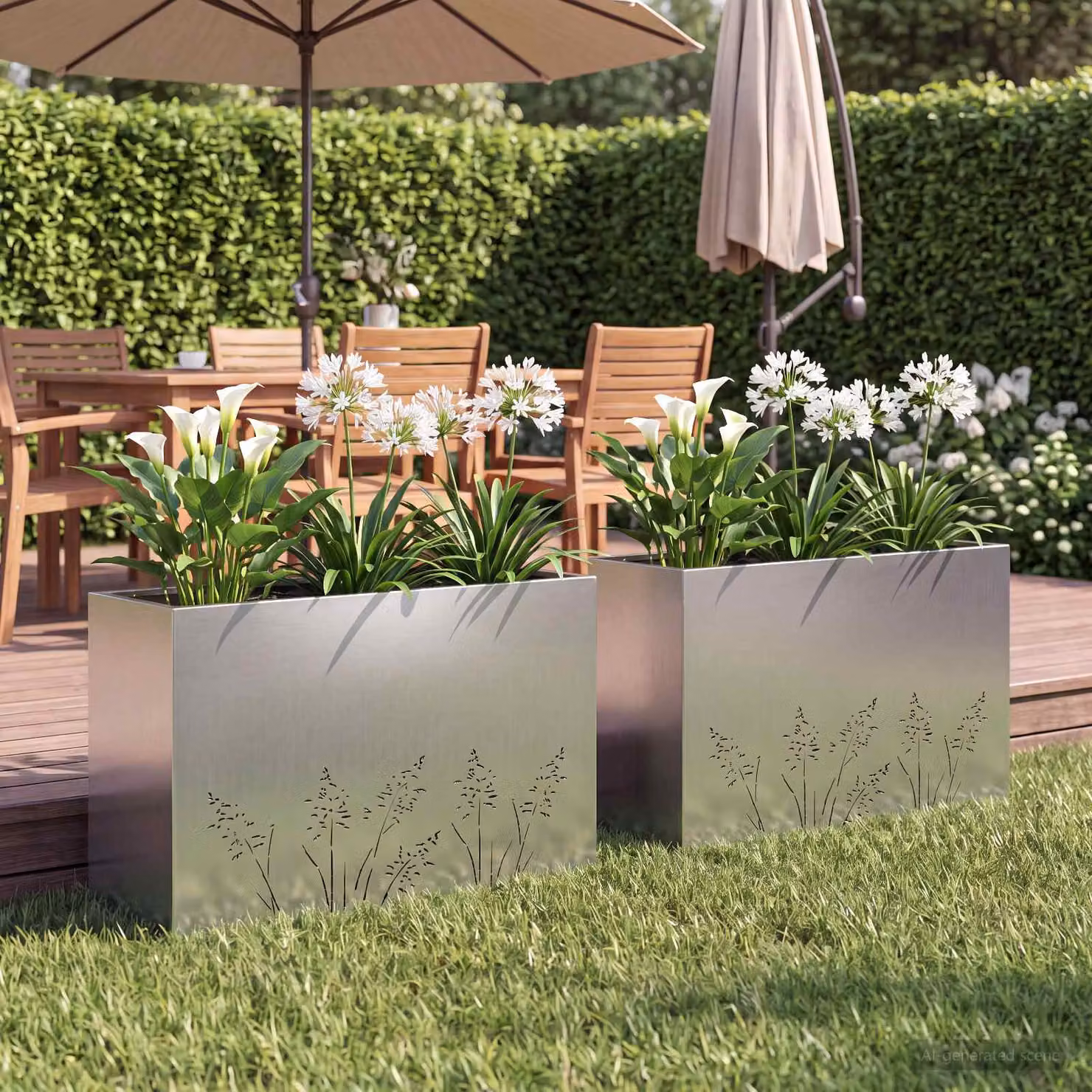 Set di 2 vasi da giardino vidaXL in acciaio zincato color argento L: 80 cm, P: 20 cm, H: 49 cm
