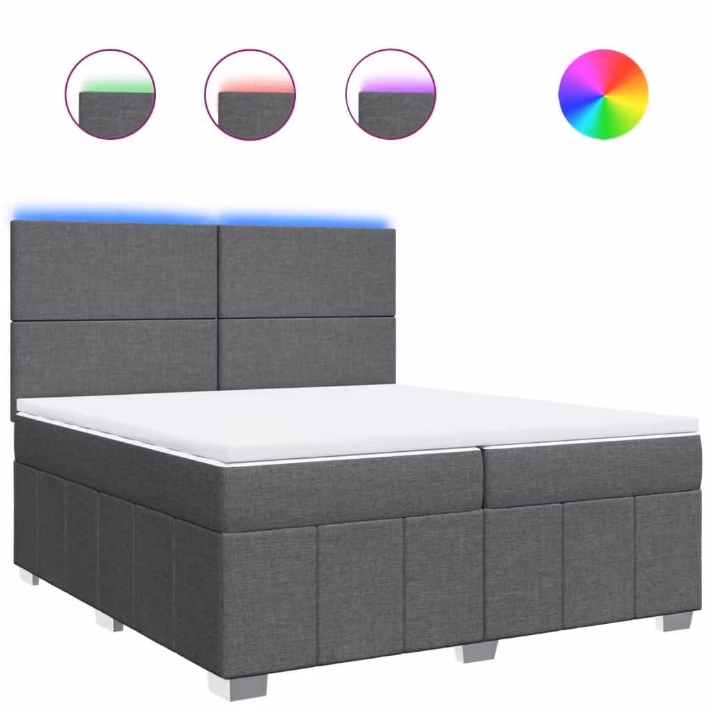 Giroletto a Molle con Materasso Grigio Scuro 200x200 cm Tessuto