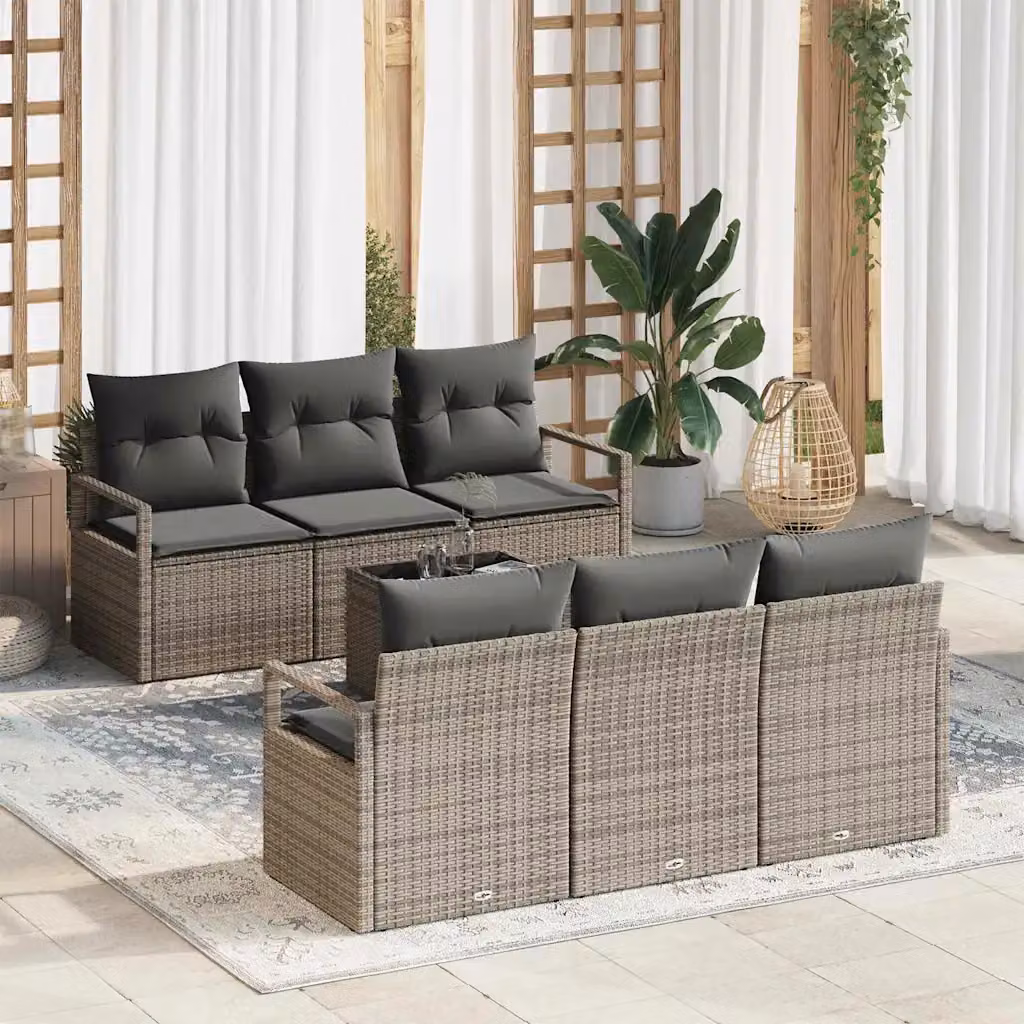 Set Divano da Giardino vidaXL 7 Pezzi Moderno a Forma di L Grigio con Cuscini e Tavolino – 1
