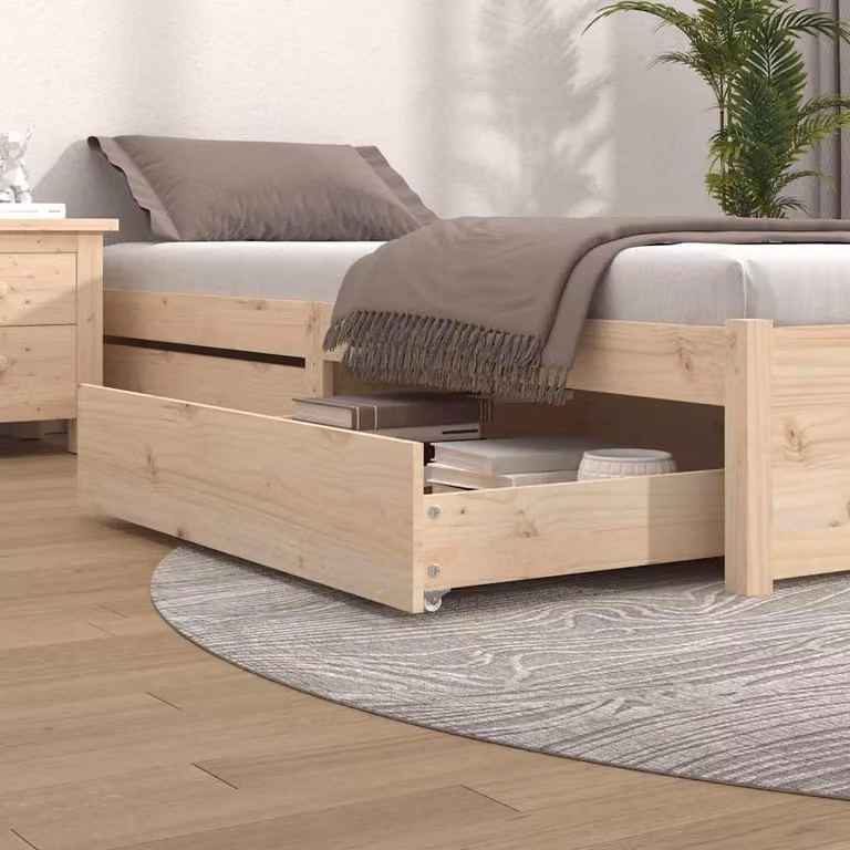 Set di 2 cassettoni da letto vidaXL in legno massello di pino, colore marrone