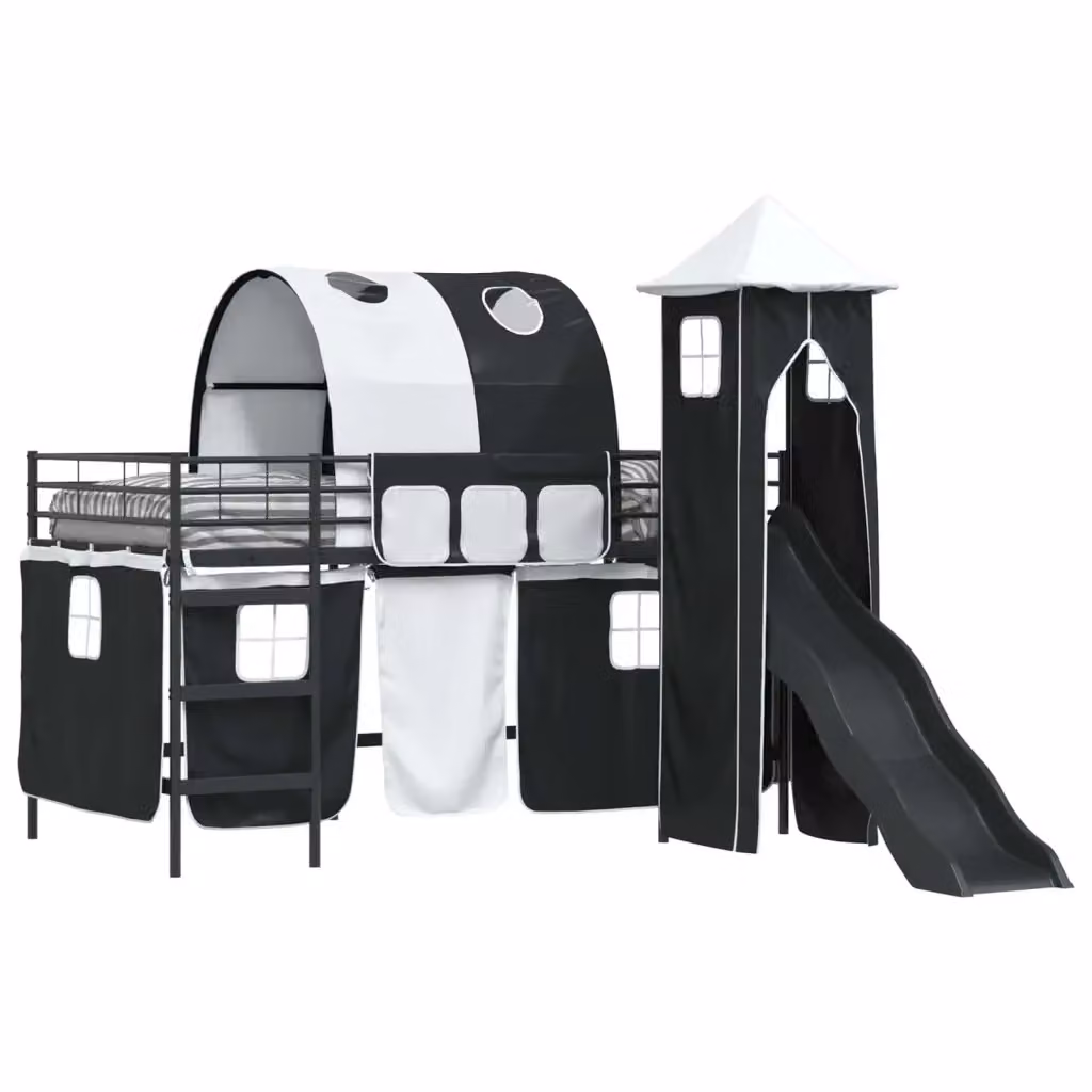 Letto a castello per bambini vidaXL in metallo con struttura a casetta, disponibile in nero o blu, L/P/H: 200 x 80 x 195 cm – 2