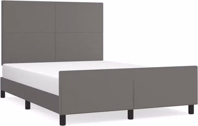 Letto matrimoniale | Letto per adulti | Giroletto con Testiera Grigio 140x200 cm in Similpelle