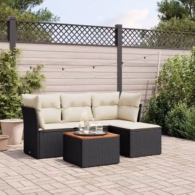 Set Divani da Giardino 5 pz con Cuscini in Polyrattan Nero 3255937