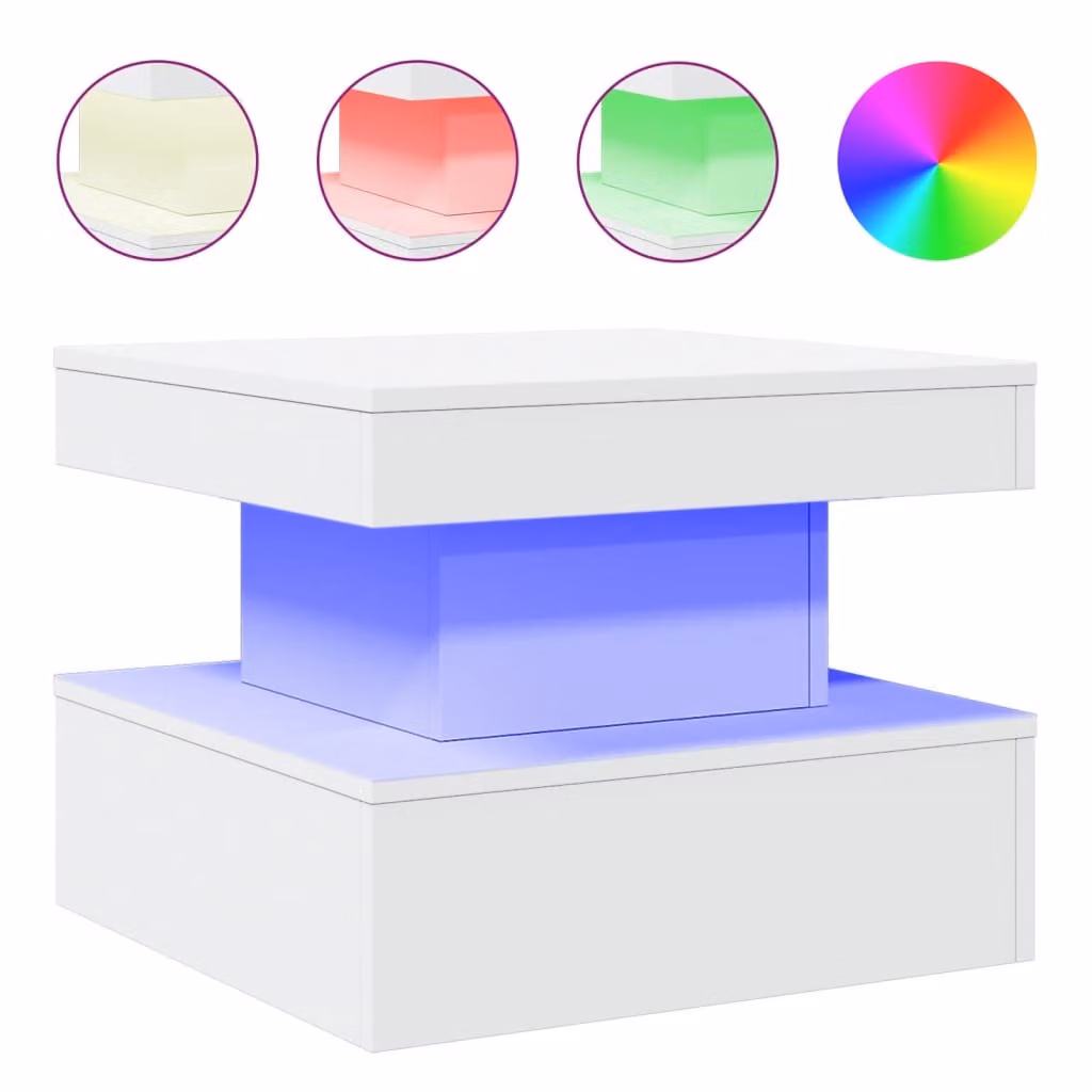 Tavolino da Salotto con Luci LED Bianco 50x50x40 cm