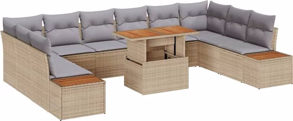Set Divano da Giardino 11 pcs Beige Poly Rattan