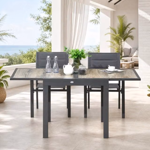 Tavolo da giardino estensibile 80-160x80 cm beige in alluminio per 6 persone