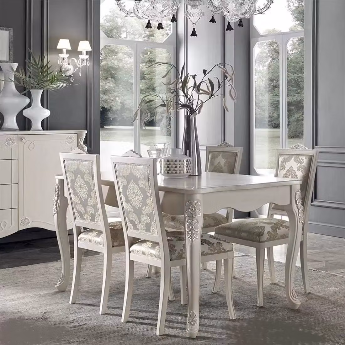 Sedia barocca imbottita in legno di faggio e tessuto con decoro floreale Mobili 2G L/P/H: 50 x 54 x 102 cm – 3