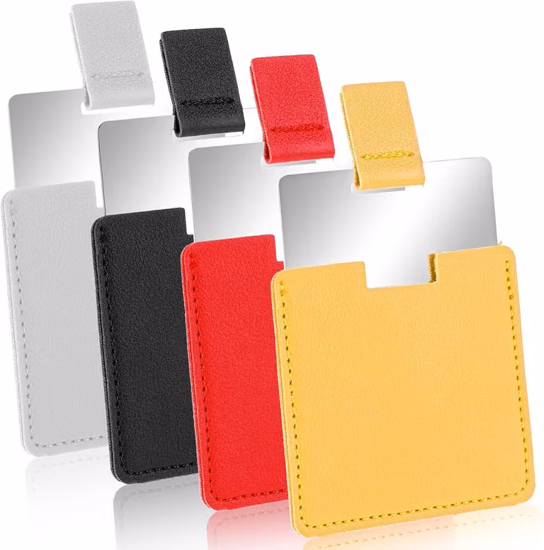 4 specchietti da trucco - specchietti compatti - 6,7 x 6,7 cm - mini specchietti da tasca - con custodia protettiva - specchi da mano in acciaio inossidabile - colori: giallo, rosso, grigio, nero