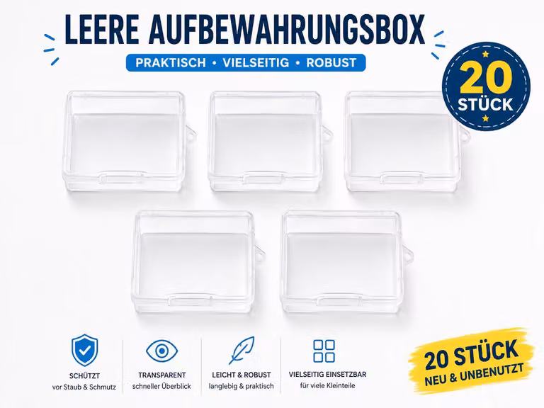 20 mini contenitori trasparenti in plastica, vuoti e con coperchio