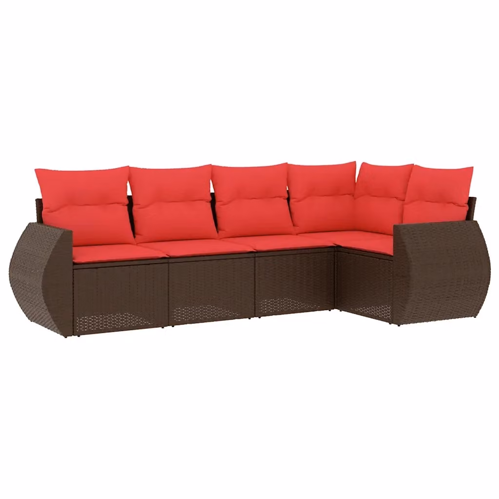 Set di Divani da Giardino a L vidaXL in Polyrattan Marrone con Cuscini Rimovibili – 2
