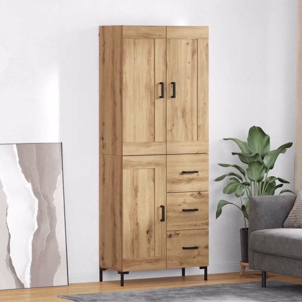 Set di 2 credenze vidaXL in stile moderno color rovere, con ante a battente e ripiani interni, L: 69,5 cm, P: 34 cm, H: 180 cm