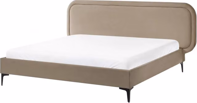 Letto matrimoniale EU Beige Velvet 160 x 200 cm Imbottito Telaio Poggiatesta