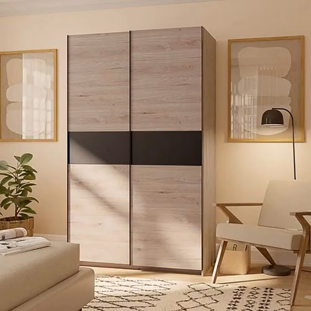 Armadio Camera da Letto Maba, Guardaroba 2 Ante 2 Ripiani, 120x204h cm Marrone Rovere