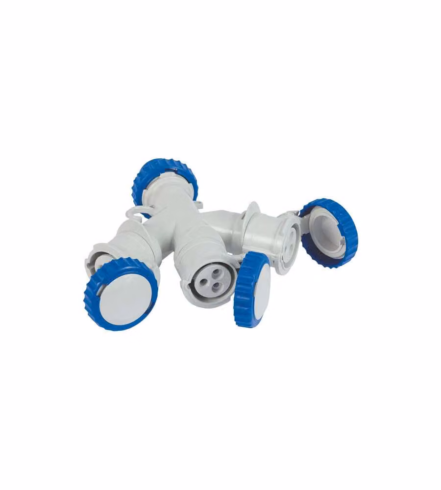 Adattatore Spina CEE 2P+T con 3 Prese CEE 2P+T 16A IP67 Fanton Blu e Bianco 73120